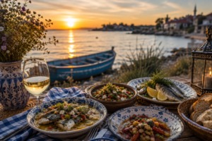 Preparate din bucătăria dobrogeană servite la apus de soare, în cadrul proiectului „Dobrogea în farfurie” inițiat de Restaurantul Rare Garden